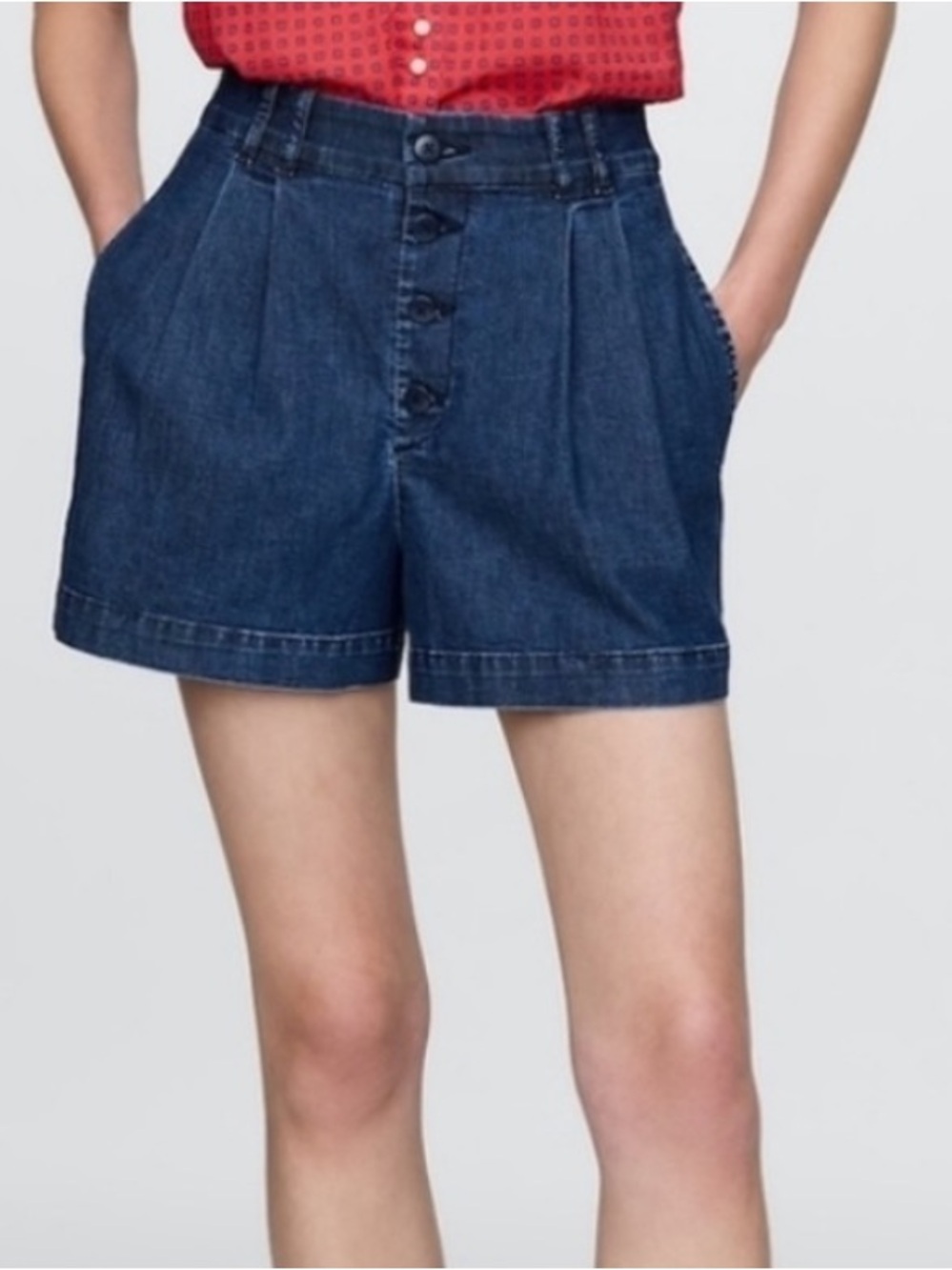 Gap × DÔEN High Rise Pleated Denim Trouser Shorts Navy Women's Shorts 31